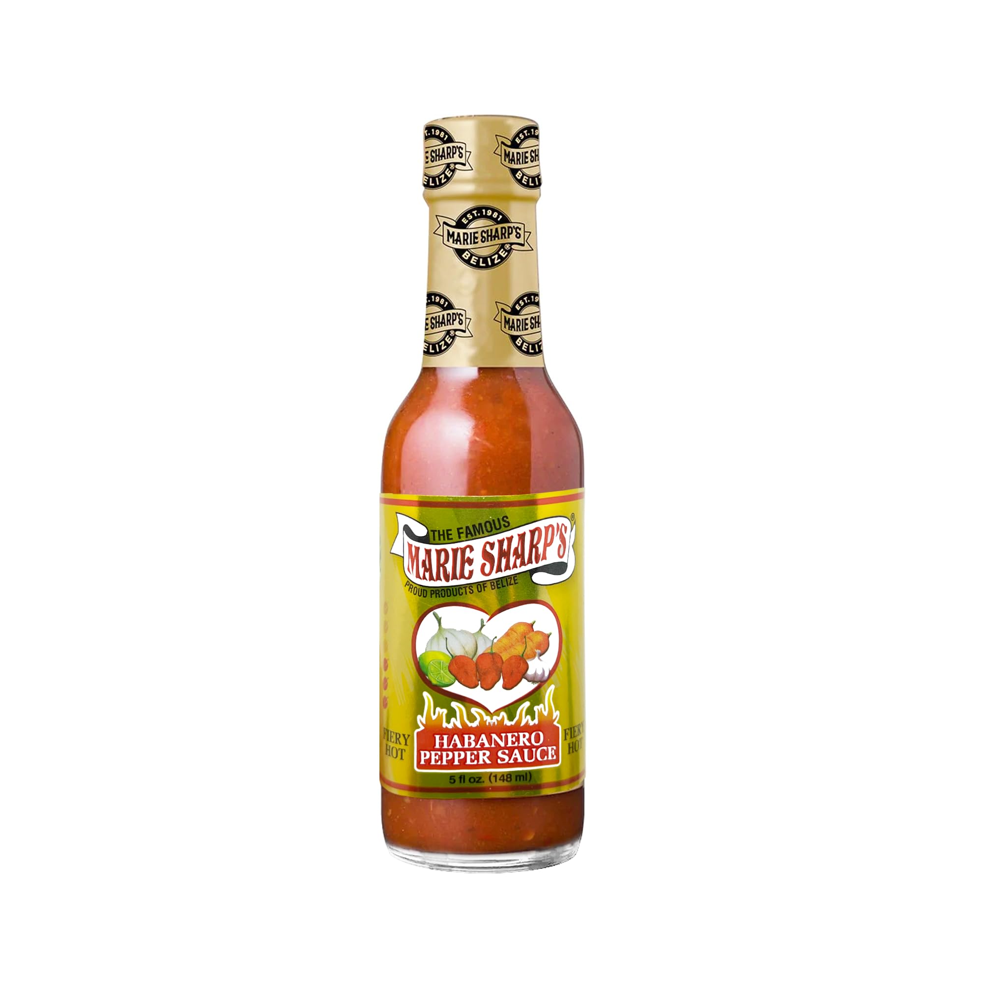 Marie Sharp’s Fiery Hot Habanero Pepper Sauce, 5 oz - Extra Hot Belizean Hot Sauce with Intense Heat & Flavor - All-Natural, Gluten-Free