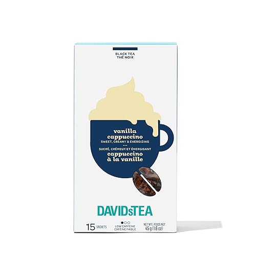 DAVIDsTEA Vanilla Cappuccino Black Tea - Low Caffeine Tea Bags with Roasted Chicory & Natural Vanilla - 15 Count - Rich & Creamy Dessert-Inspired