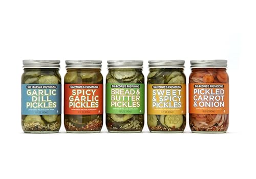 The People's Provisions - All Things Pickled - Garlic Dill, Spicy Garlic, Bread & Butter, Sweet & Spicy, and Pickled Carrots in one gift pack (5 jars)