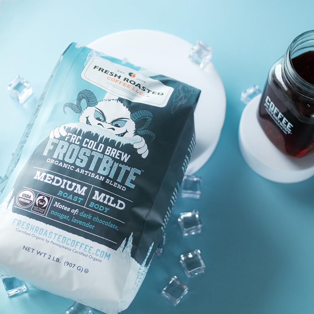 Fresh Roasted Coffee, Organic Frostbite Cold Brew Coarse Ground Coffee, Medium Roast, USDA Organic, 3rd Party Tested for Mold, Mycotoxin & Pesticides