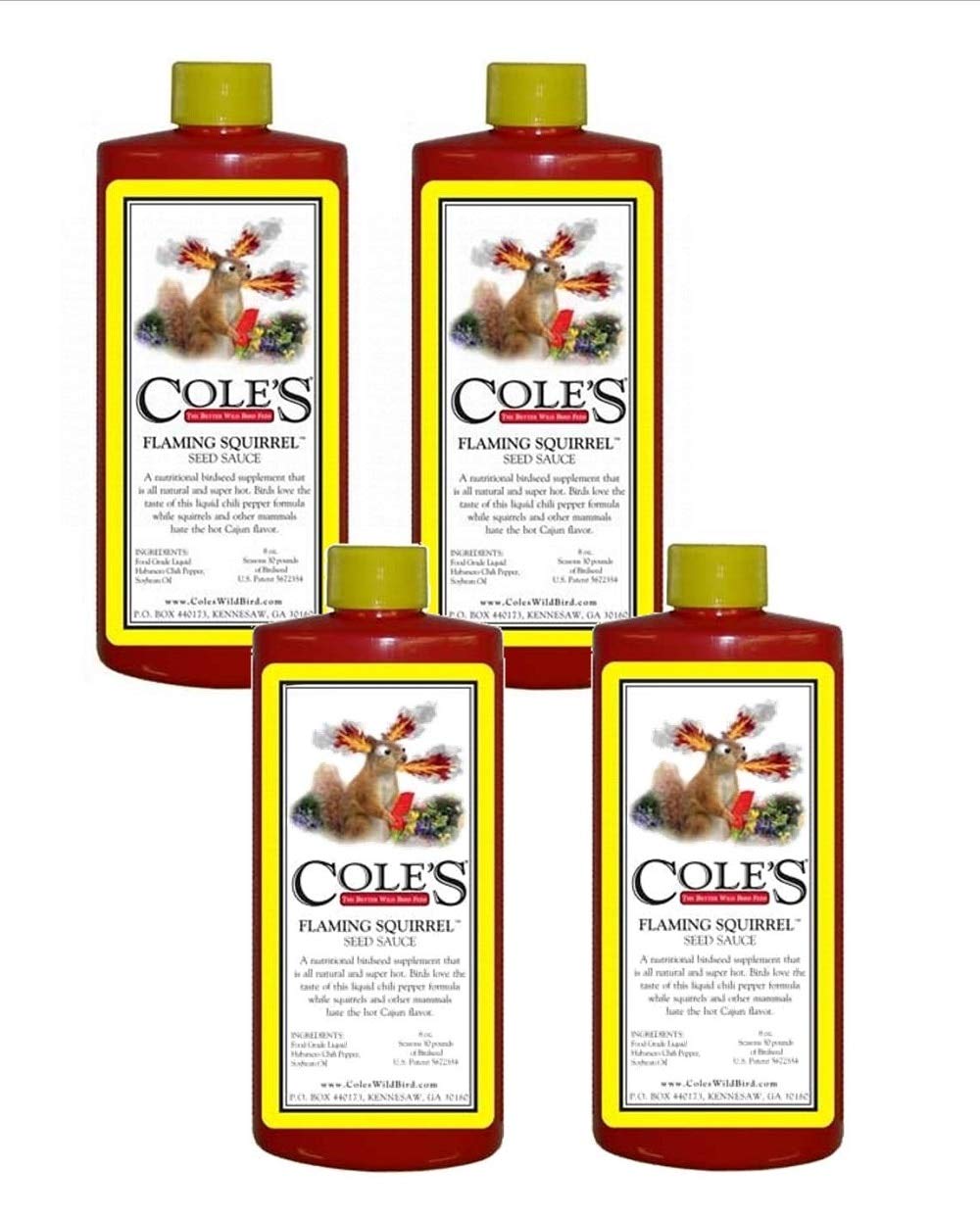 Cole's Flaming Squirrel Seed Sauce, Super Hot and Spicy Nutritional Birdseed Supplement Contains All-Natural 100% Food Grade Liquid Chili Pepper