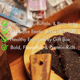 Jerky.com Exotic Jerky Gift Box | 8pc Wild Game Exotic Jerky Variety Pack with Venison, Elk, Wild Boar, & Buffalo | High Protein, Low Fat, Keto Exotic
