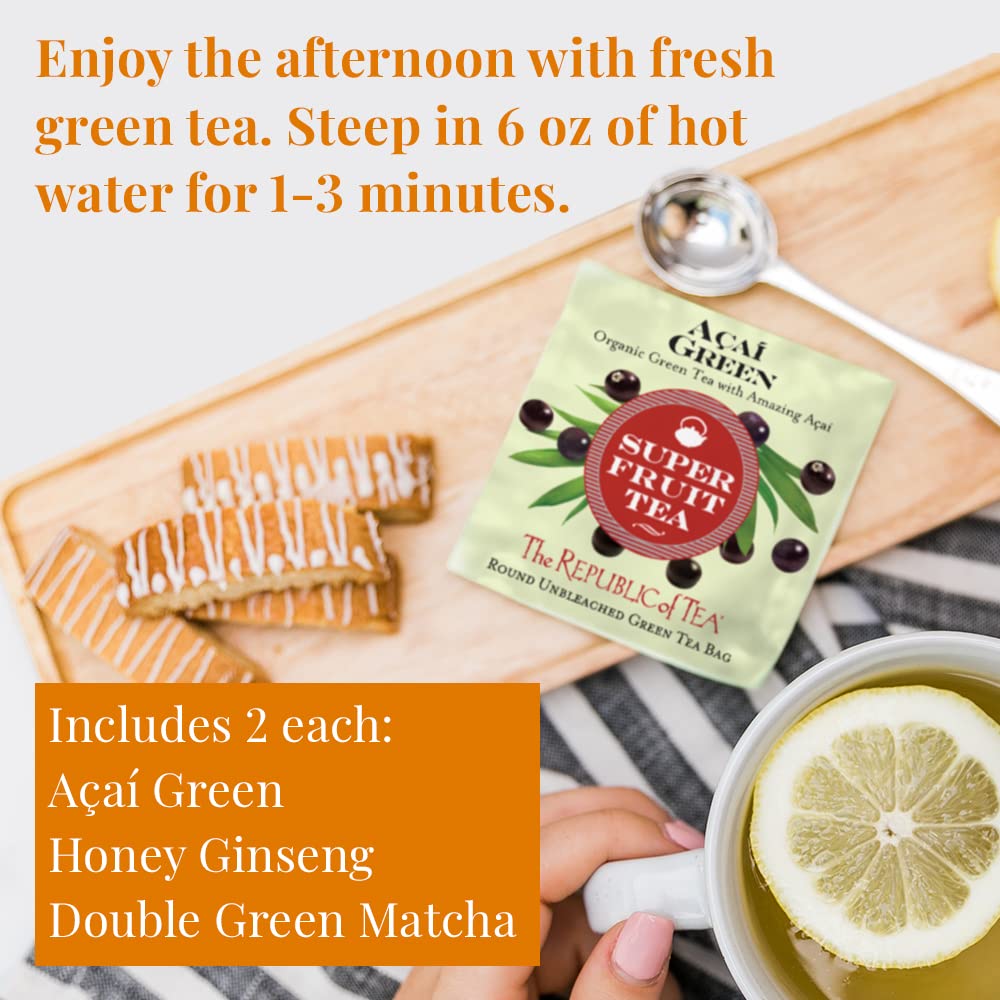 The Republic of Tea - Day of Tea Assortment Sampler, 24 Individually Wrapped Tea Bags, Black Tea, Green Tea, Herbal Tea