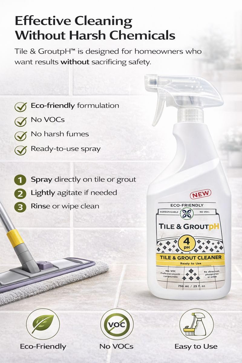 Tile & Grout pH - Eco-Friendly Acidic Tile & Grout Cleaner (pH 4) - Removes Hard Water, Soap Scum & Grime - No VOCs, Biodegradable, 25 fl oz