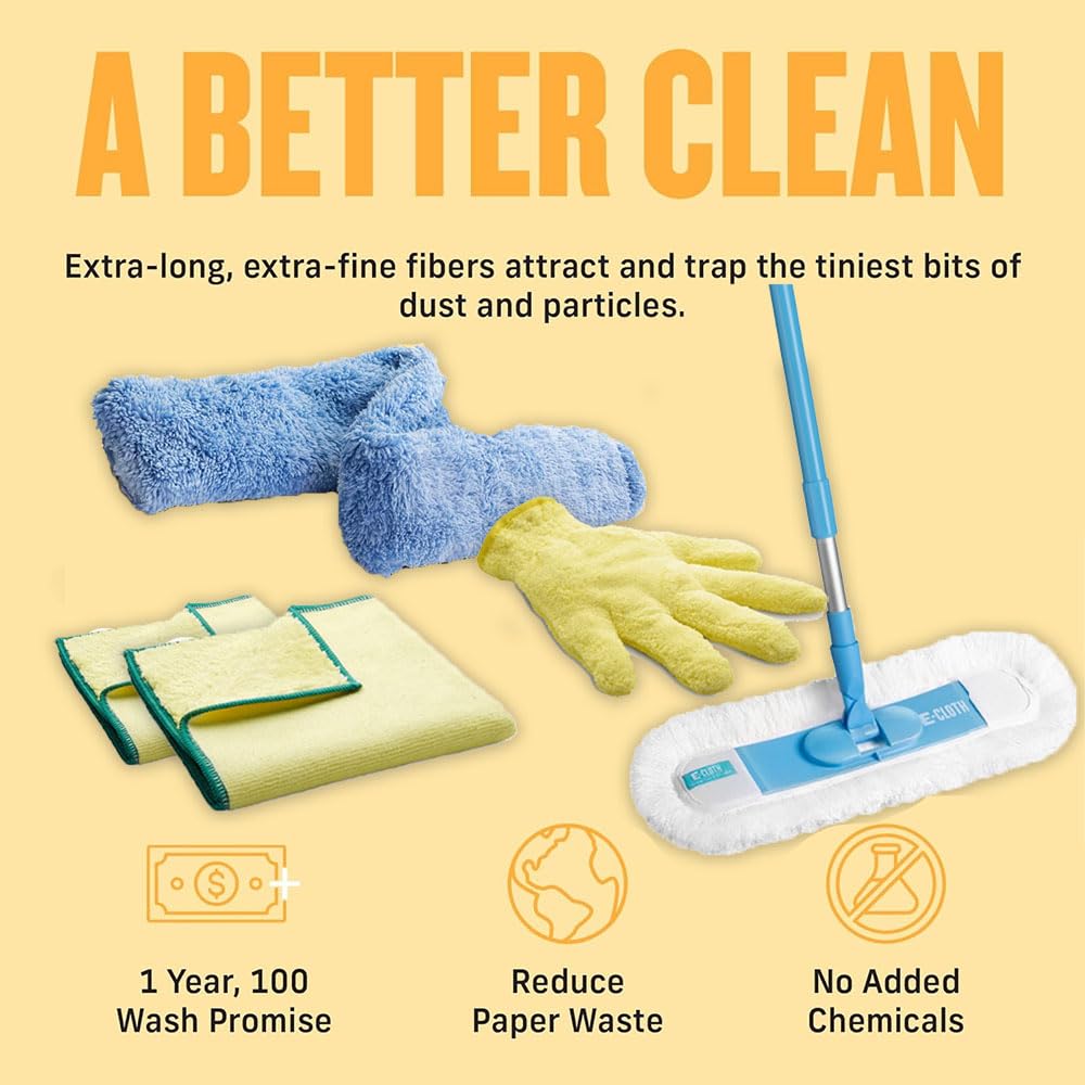 E-Cloth Duster & Cleaning Bundle - Microfiber Cloth Set - Includes Flexi-Edge Floor Dusting Mop, High Performance Dusting Cloth & Glove, Cleaning
