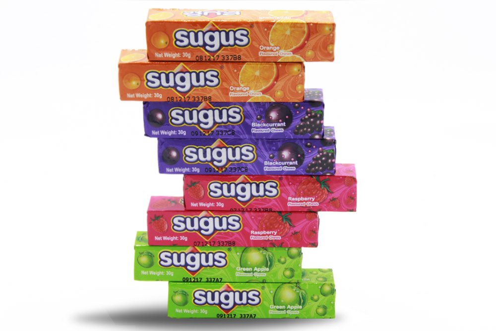 Sugus Fruity Tasty Sweet Chewy Candy Mix Flavored Orange, Raspberry, Green Apple and Blackcurrant, sugus candy assorted [Pack of 8 Bars]