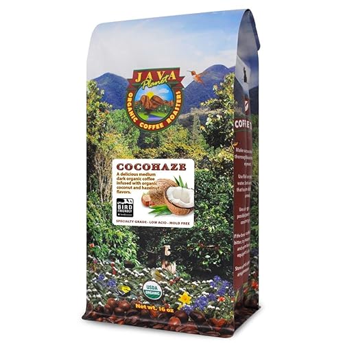 Low Acid Organic Coffee - Whole Bean, Mold-Free & Stomach Friendly by Java Planet, Coconut and Hazelnut, Medium Dark Roast, Arabica Gourmet Coffee