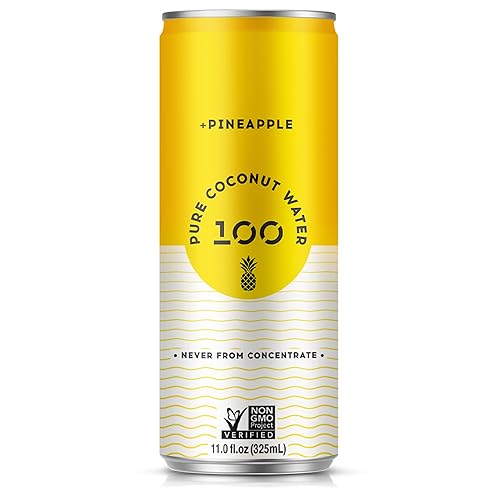 100 Coconuts Pineapple Flavored Pure Coconut Water, Non GMO, No Preservatives, 11 Fluid Ounces (Pack Of 12)