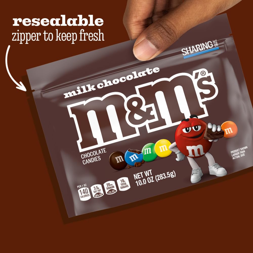 M&M'S Milk Chocolate Summer Candy Colorful Summer Snacks, Family Size, 18 Oz Resealable Bag