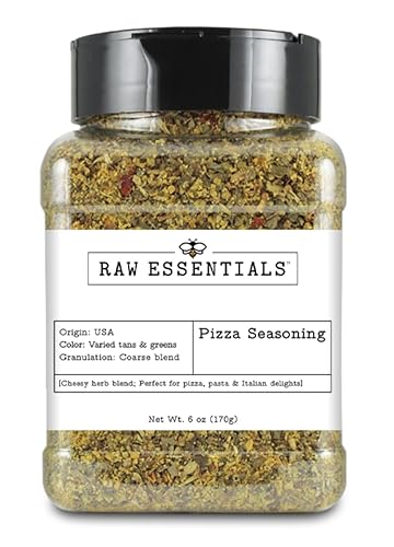 Raw Essentials Pizza Seasoning - Italian Seasoning - Cheesy Herb Blend - Great on Pizza, Pasta and Italian Delights - 6 oz