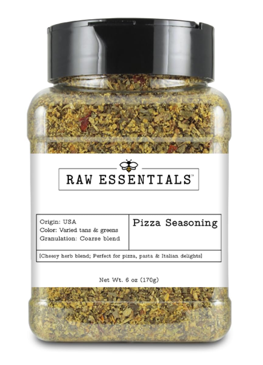 Raw Essentials Pizza Seasoning - Italian Seasoning - Cheesy Herb Blend - Great on Pizza, Pasta and Italian Delights - 6 oz