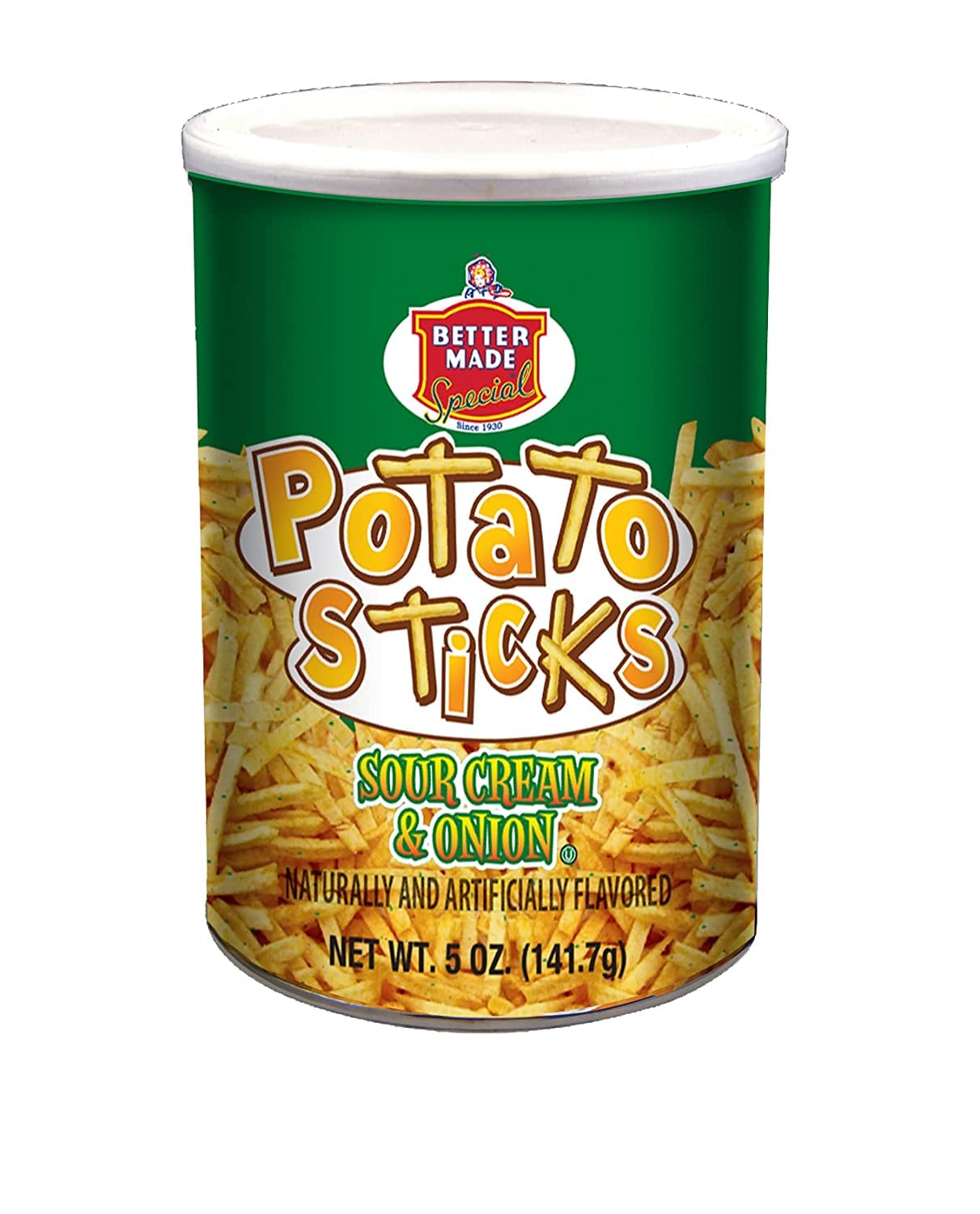 Better Made Potato Sticks 5oz Canister- (Sour Cream & Onion, 12 Can Tray) - Shoestring Potato Sticks - Gluten Free - Crunchy, Crispy Snack from Fresh