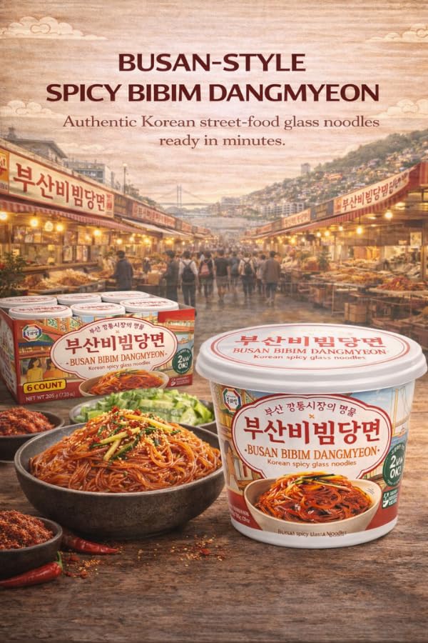 Surasang Spicy Bibim Dangmyeon Glass Noodles - Korean Sweet Potato Instant Noodles with Spicy Sauce, Gluten-Free Dangmyun, Ready in 5 Minutes