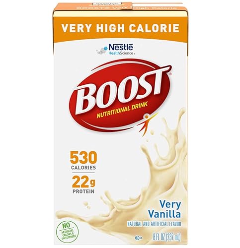 Boost Very High Calorie Nutritional Drink Very Vanilla, Made with Natural Vanilla Flavor & No Artificial Flavors, Colors & Sweeteners, 8 FL OZ (Pack