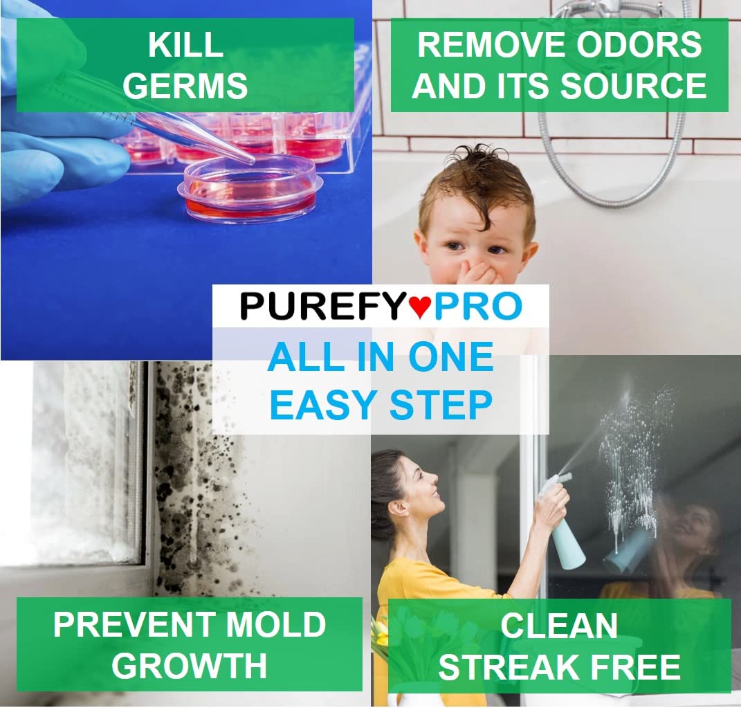Purefypro Disinfectant Spray (16oz, 2pk) No Rinse. No Residue. Kills 99.9999% MRSA, Norovirus, Flu Virus, and Fungi, Drug Resistant Germs. Suitable