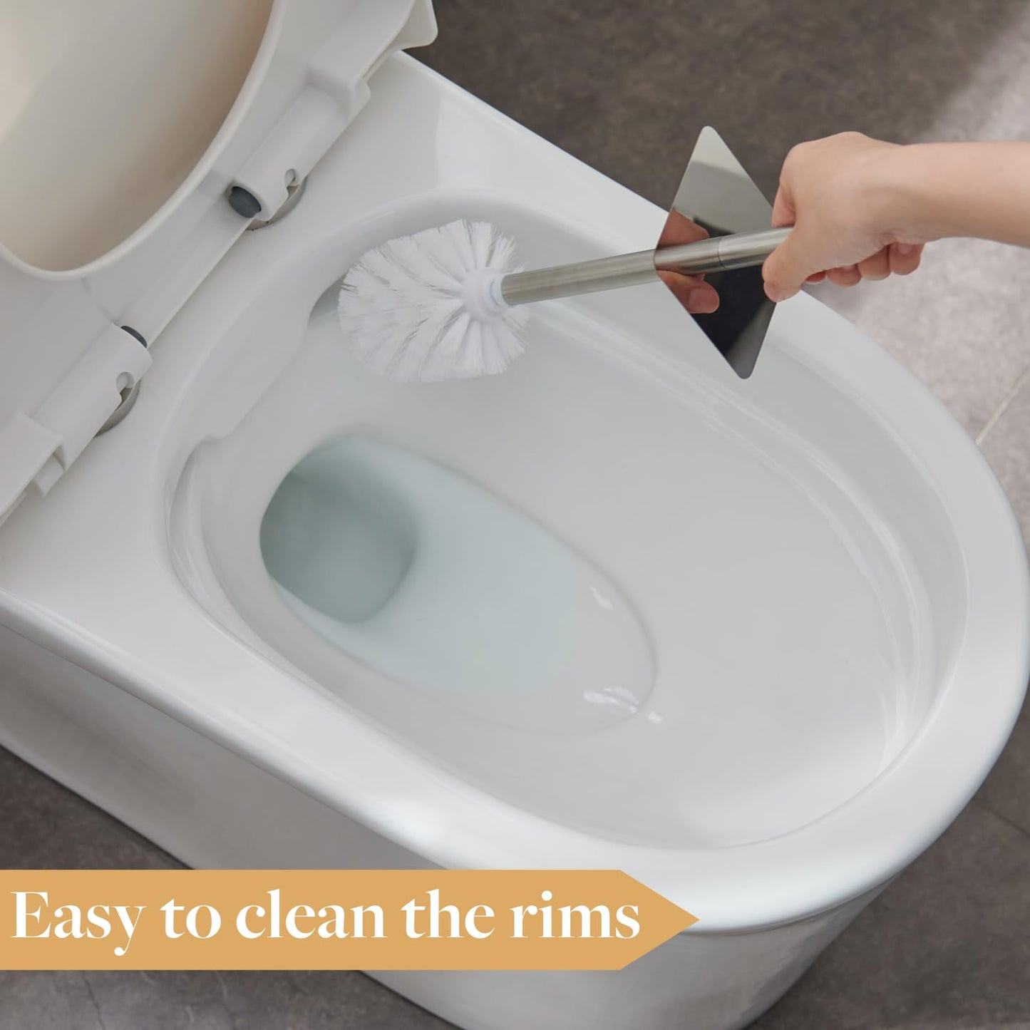 GOBAM Bamboo Toilet Bowl Cleaner with Holder for All Toilet Types, Hidden Stainless Steel Toilet Brush, Bathroom Cleaning Brushes, Toilet Accessories