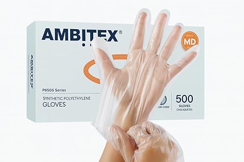 Ambitex Medium Clear Poly Gloves, Box of 500
