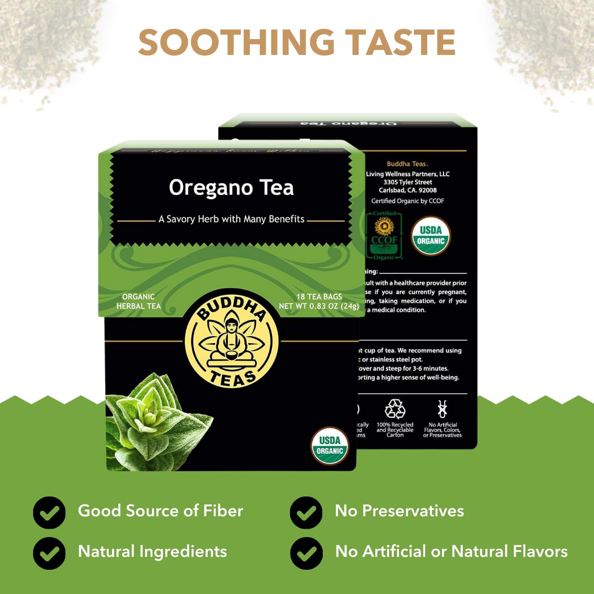 Buddha Teas - Organic Oregano Tea - Herbal Tea - For Health & Wellbeing - With Antioxidants & Minerals - Clean Ingredients - Caffeine Free - OU Kosher