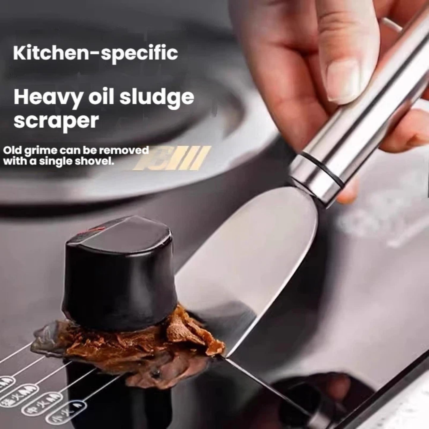 2-Pack Stainless Steel Kitchen Grease Scraper Heavy Duty Stubborn Dirt Remover for Stove Oven Countertop Ergonomic Handle Hanging Hole