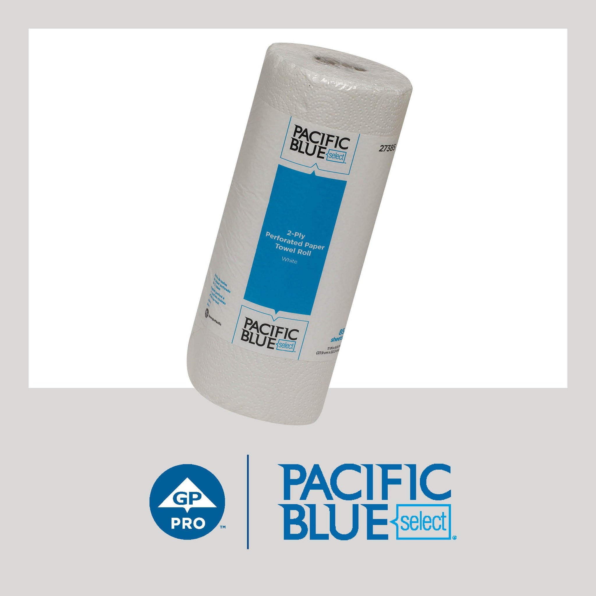 Georgia-Pacific Pacific Blue Select 2-Ply Perforated Roll Paper Towel, White, 85 Sheets Per Roll, 30 Rolls Per Case, 27385