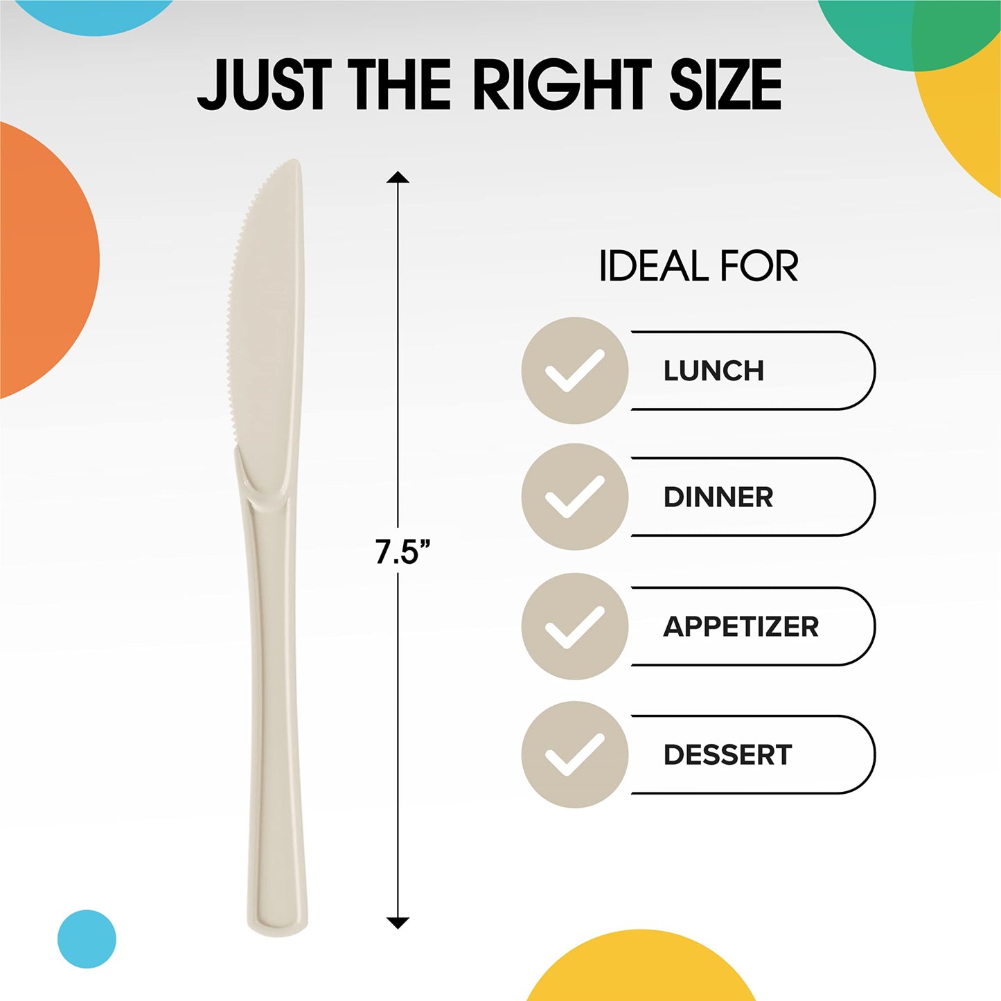 Party Solids Ivory Plastic Knives 100 Pieces Ivory Knives Disposable Utensils Heavy Duty Plastic Cutlery Set Disposable Cutlery Sets Flatware Sets