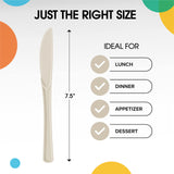 Party Solids Ivory Plastic Knives 100 Pieces Ivory Knives Disposable Utensils Heavy Duty Plastic Cutlery Set Disposable Cutlery Sets Flatware Sets