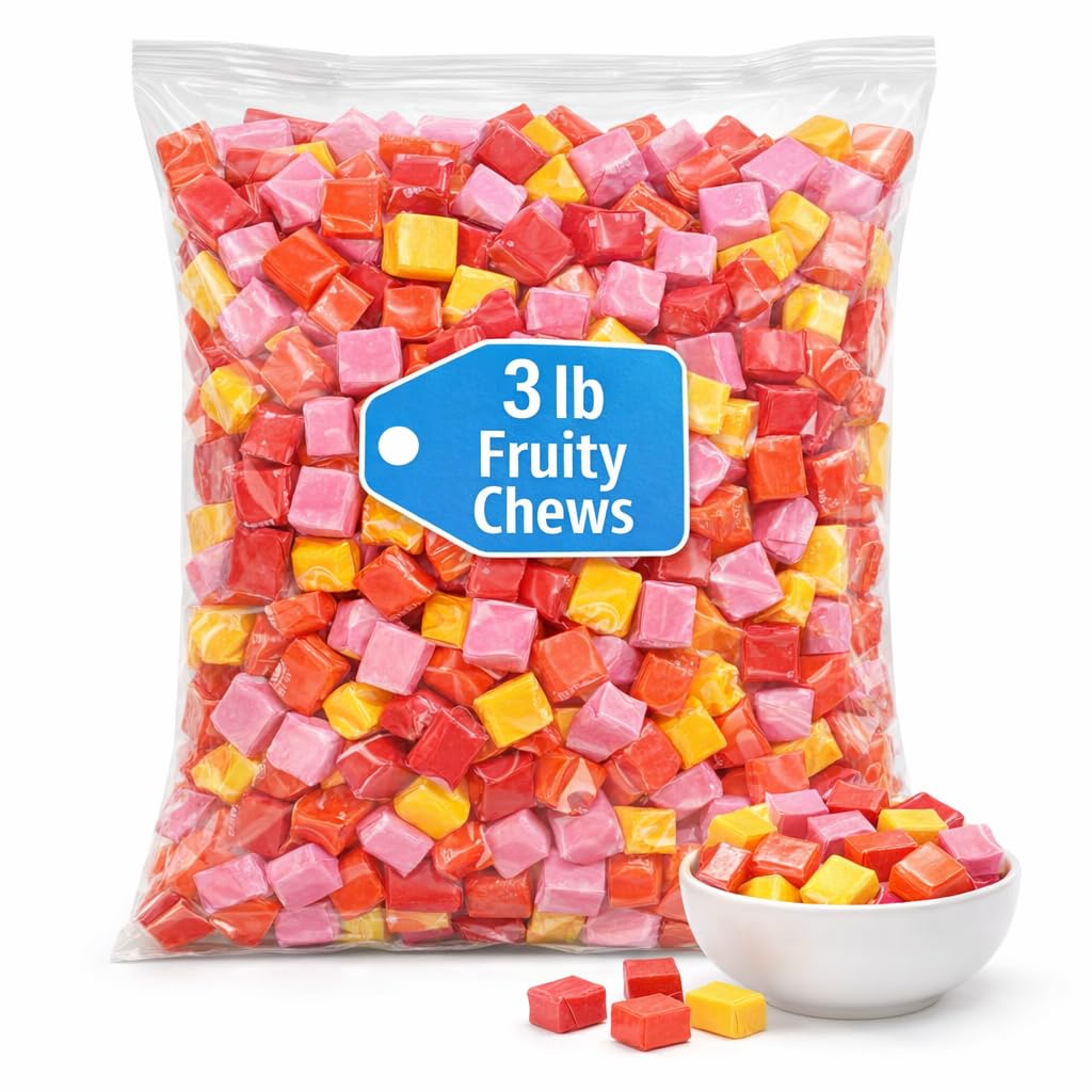 Fruity Chews - 3lb Bulk Individually-Wrapped Soft Chewy Candy for Parties, Bowls, Classrooms, Events