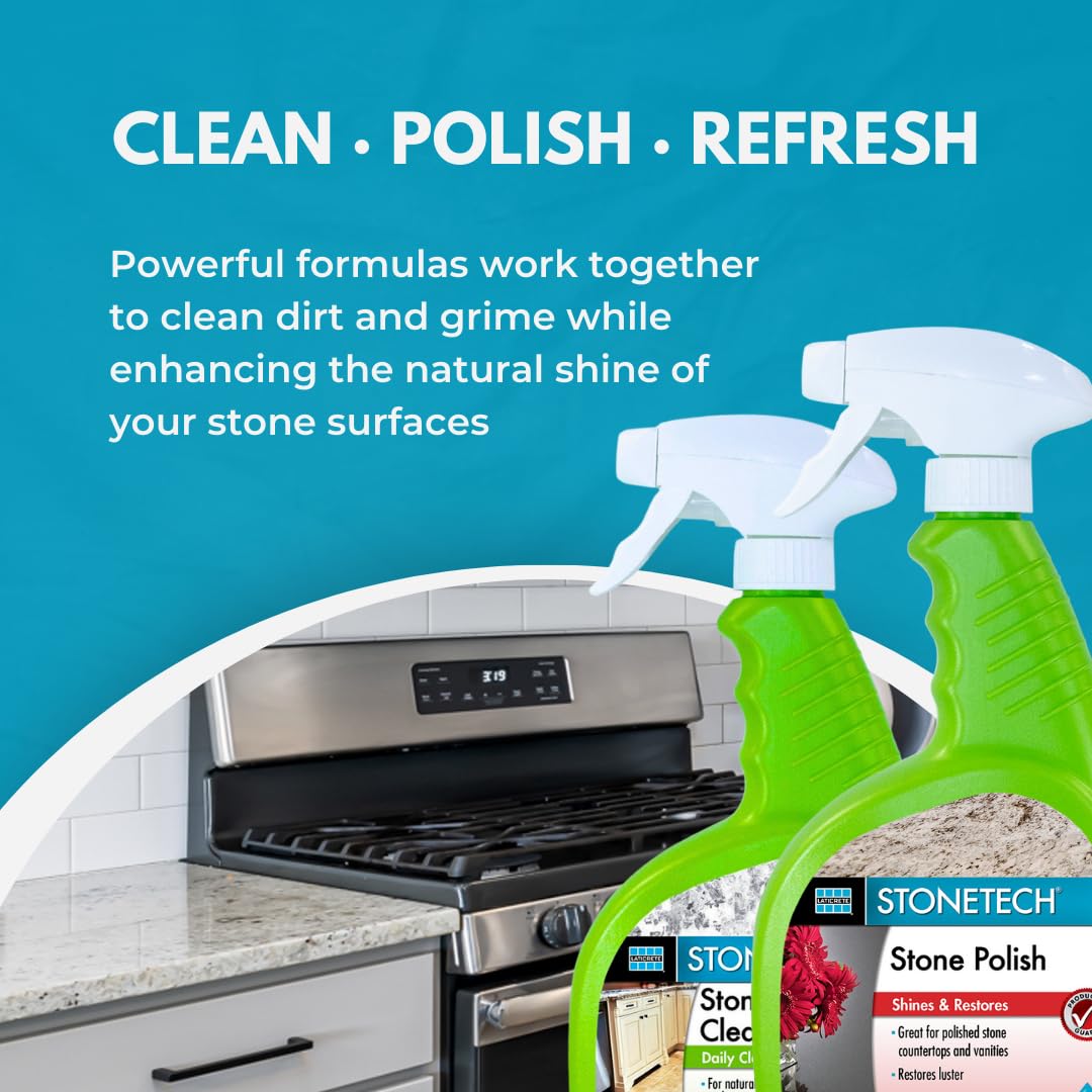 StoneTech Stone & Tile Cleaner and Stone Polish Duo - Daily Cleaner & Polish for Granite, Marble, Quartzite, Travertine - Removes Dirt & Restores