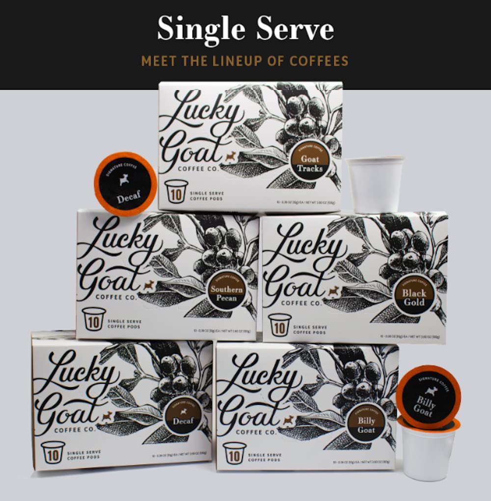 Lucky Goat Coffee - Southern Pecan Coffee Pods - Flavored 10 ct Box - Compatible w/Single Serve Keurig K-Cups 1.0 & 2.0 - Medium Roast - Nutty Sweet