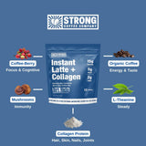 STRONG Coffee Co. Dark Mocha Instant Latte | Organic Coffee with Collagen Protein | Lion’s Mane & L-Theanine | Adaptogens & Nootropics | 15 Servings