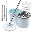 Spin Mop and Bucket with Wringer Set, 360° Spinning Mop Bucket System with 3 Microfiber Mop Replacement Heads and 50" Stainless Steel Adjustable