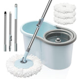 Spin Mop and Bucket with Wringer Set, 360° Spinning Mop Bucket System with 3 Microfiber Mop Replacement Heads and 50" Stainless Steel Adjustable
