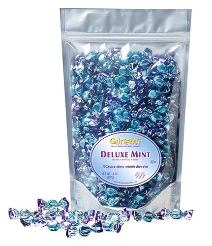 GLITTERATI All Natural Deluxe Mint Italian Miniature Hard Candies, Individually Wrapped Gourmet Candy, Vegan, Gluten Free, Non-GMO, Resealable Pouch