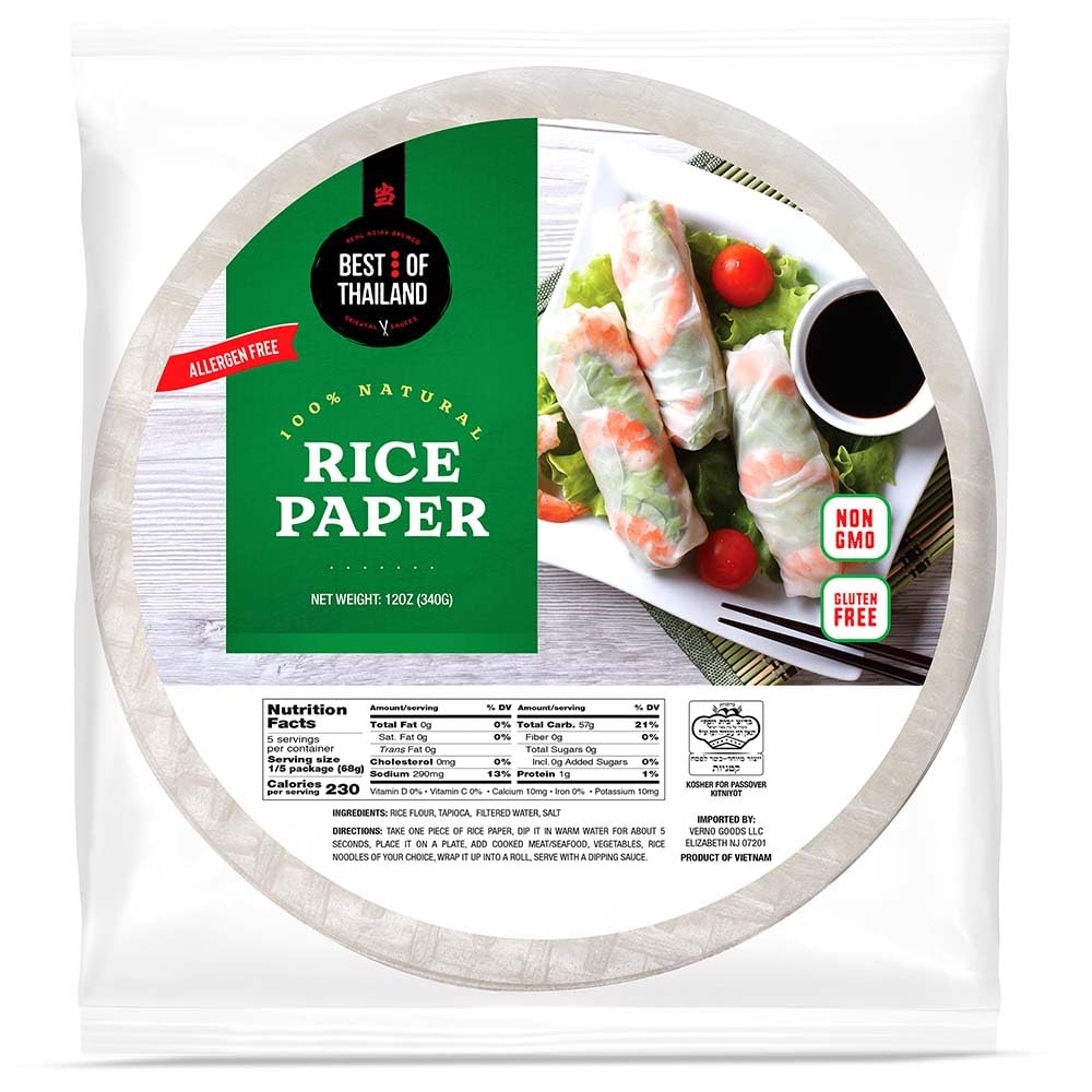 Best of Thailand [Round] White Rice Paper Wraps 1 Pack | Perfect for Fresh Spring Rolls & Dumplings | Non-GMO, Gluten-Free, Vegan & Paleo | Kosher