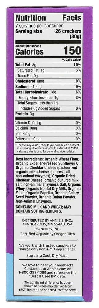 Annie's Organic White Cheddar Squares Baked Snack Crackers 7.5 oz. (Pack of 2)2