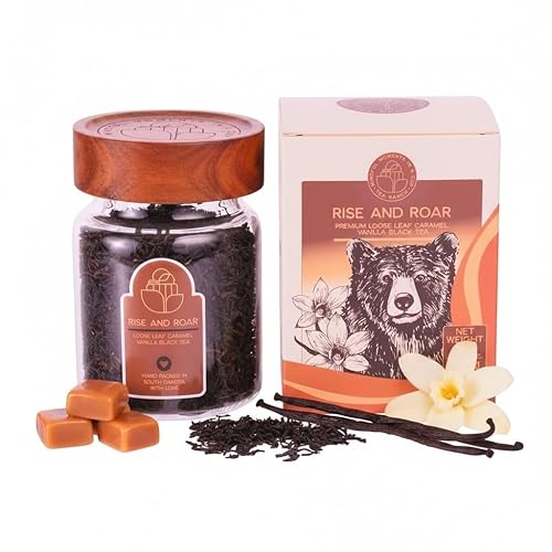 Tea Ranch - Rise & Roar Caramel Vanilla, Loose Leaf Ceylon Black Tea, Premium Blend, Caffeine, Enjoy Hot or Iced & Brews Up to 50 Cups, 2.8 oz