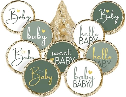 Green Baby Shower Kisses Stickers - Candy Party Favor Labels, 180 Count, 9 Sweet Baby Designs