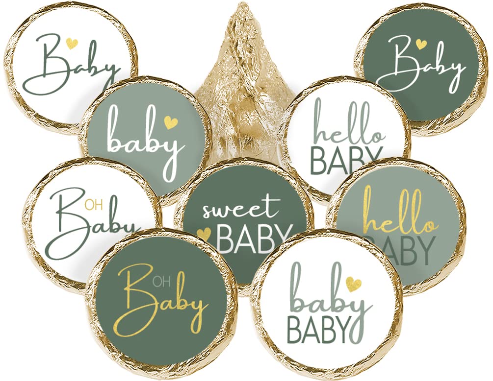 Green Baby Shower Kisses Stickers - Candy Party Favor Labels, 180 Count, 9 Sweet Baby Designs