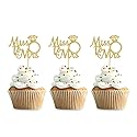 36PCS Glitter Gold Miss to Mrs Cupcake Toppers Ring Cupcake Picks for Proposal Party Bridal Shower Engagement Newly Married Happy Wedding Party