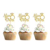 36PCS Glitter Gold Miss to Mrs Cupcake Toppers Ring Cupcake Picks for Proposal Party Bridal Shower Engagement Newly Married Happy Wedding Party