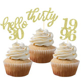 24 Pcs Gold Glitter 30th Birthday Cupcake Toppers for 30th Anniversary Birthday Party Wedding Party Decorations