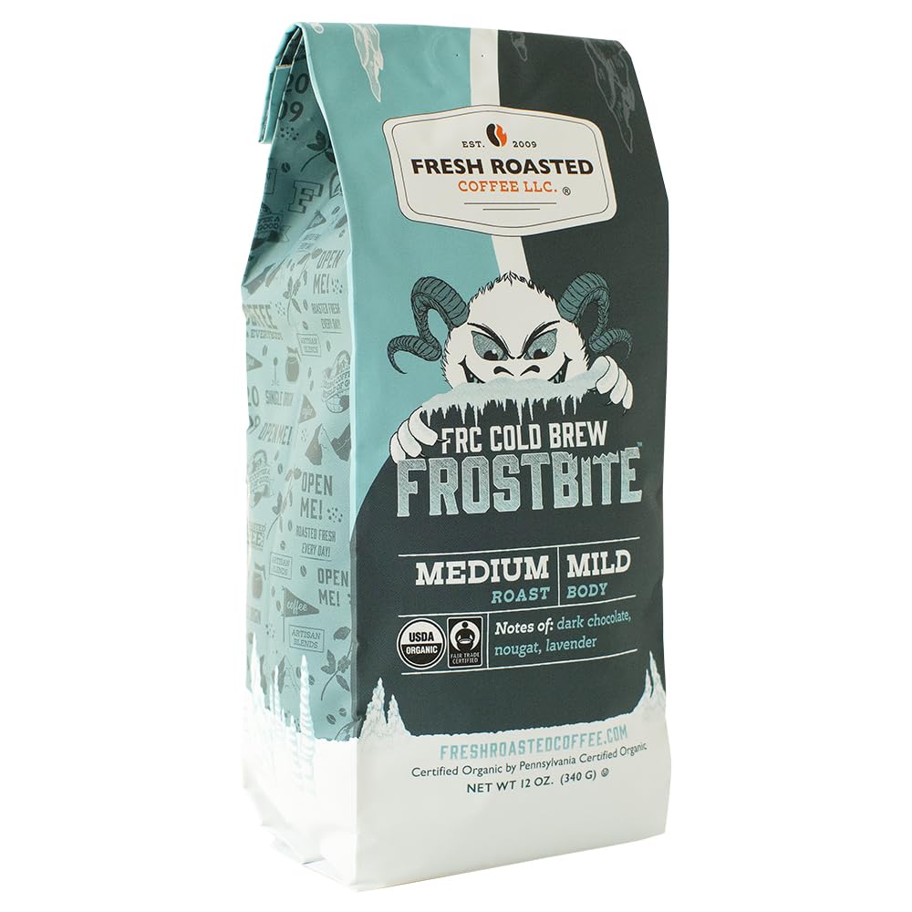 Fresh Roasted Coffee, Organic Frostbite Cold Brew Coarse Ground Coffee, Medium Roast, USDA Organic, 3rd Party Tested for Mold, Mycotoxin & Pesticides