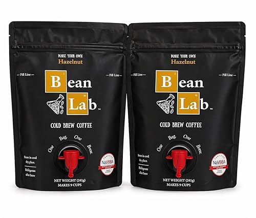 Bean Lab Cold Brew Coffee - Hazelnut Blend - Brew Bag - Coarse Ground Coffee - Smooth Low-Acid Coffee - Reusable Brew System - 100% Arabica - Medium