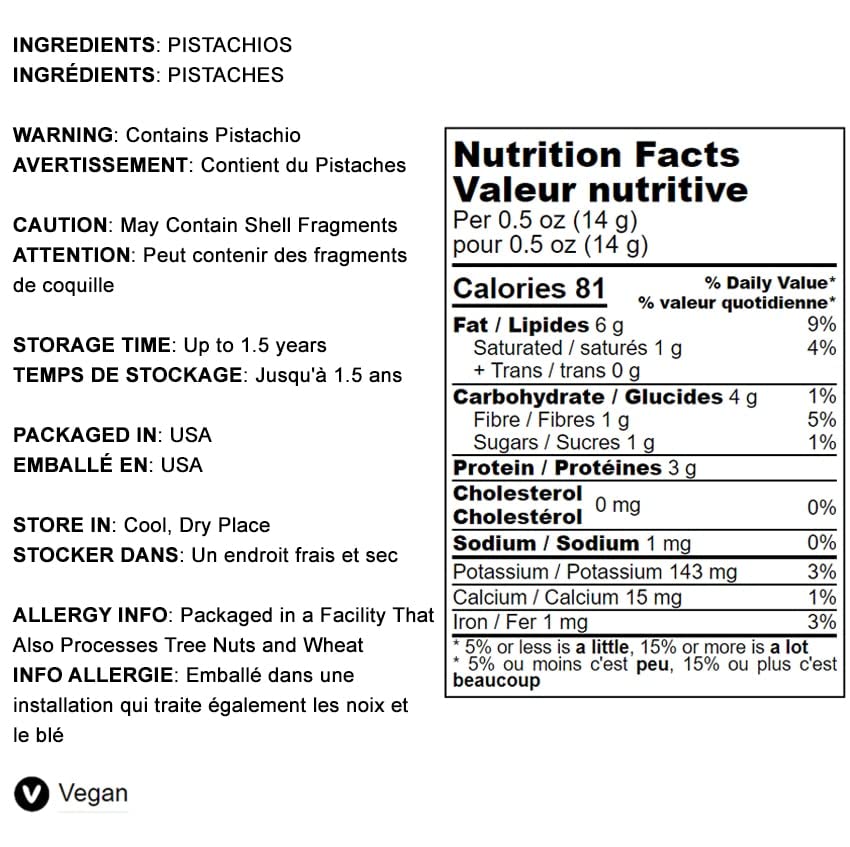 Food to Live - Dry Roasted Pistachio Kernels, 1 Pound - Oven Roasted Whole Nuts, No Shell, Unsalted, No Oil Added, Kosher. High in Protein, Fats.