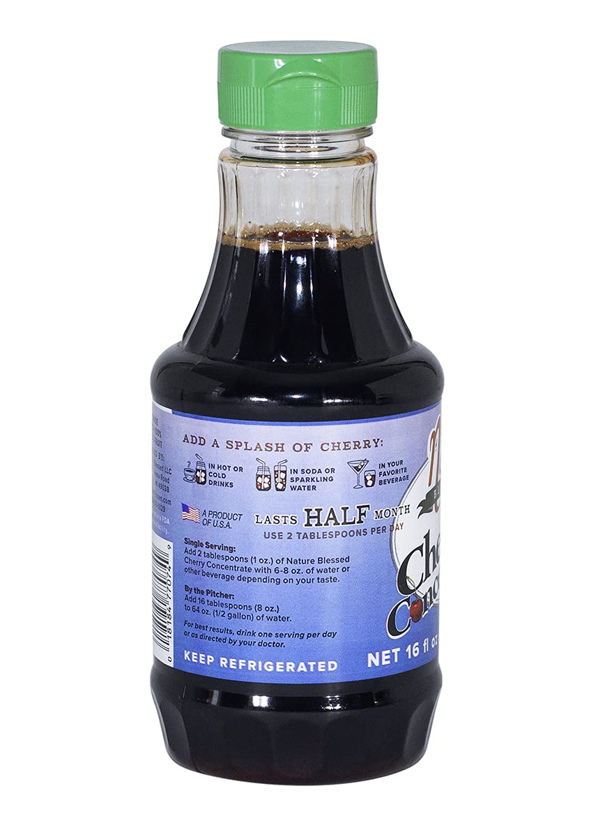 Nature Blessed 100% Pure Tart Cherry Concentrate - 1 Pint (16oz Bottle), Very refreshing drink alone or in Smoothie, All Natural, No added Sugar or
