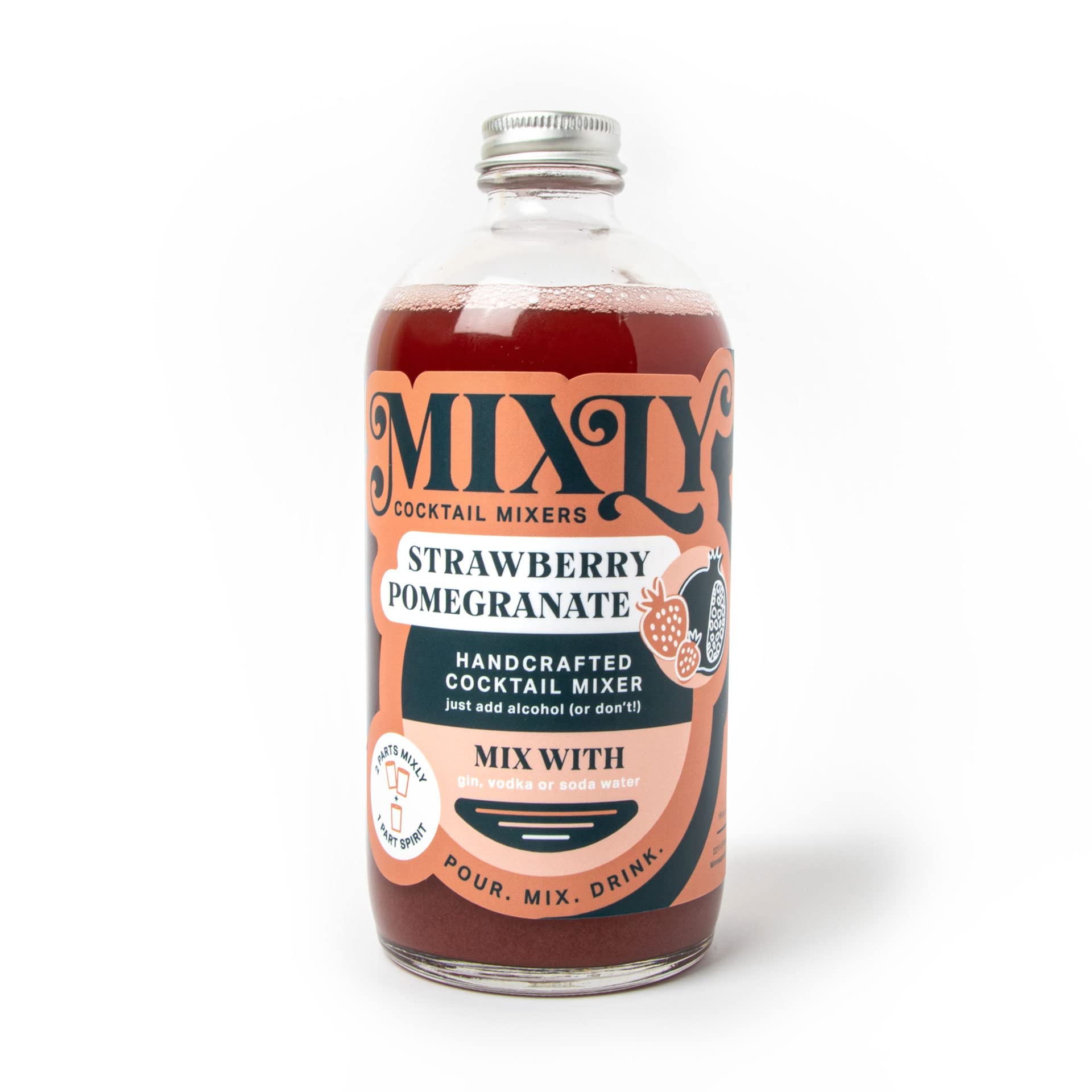 Mixly Strawberry Pomegranate Mixer, Made with Fresh Squeezed Juice, Ready to Drink, Use with Vodka, Tequilla, Soda Water, 16 oz.