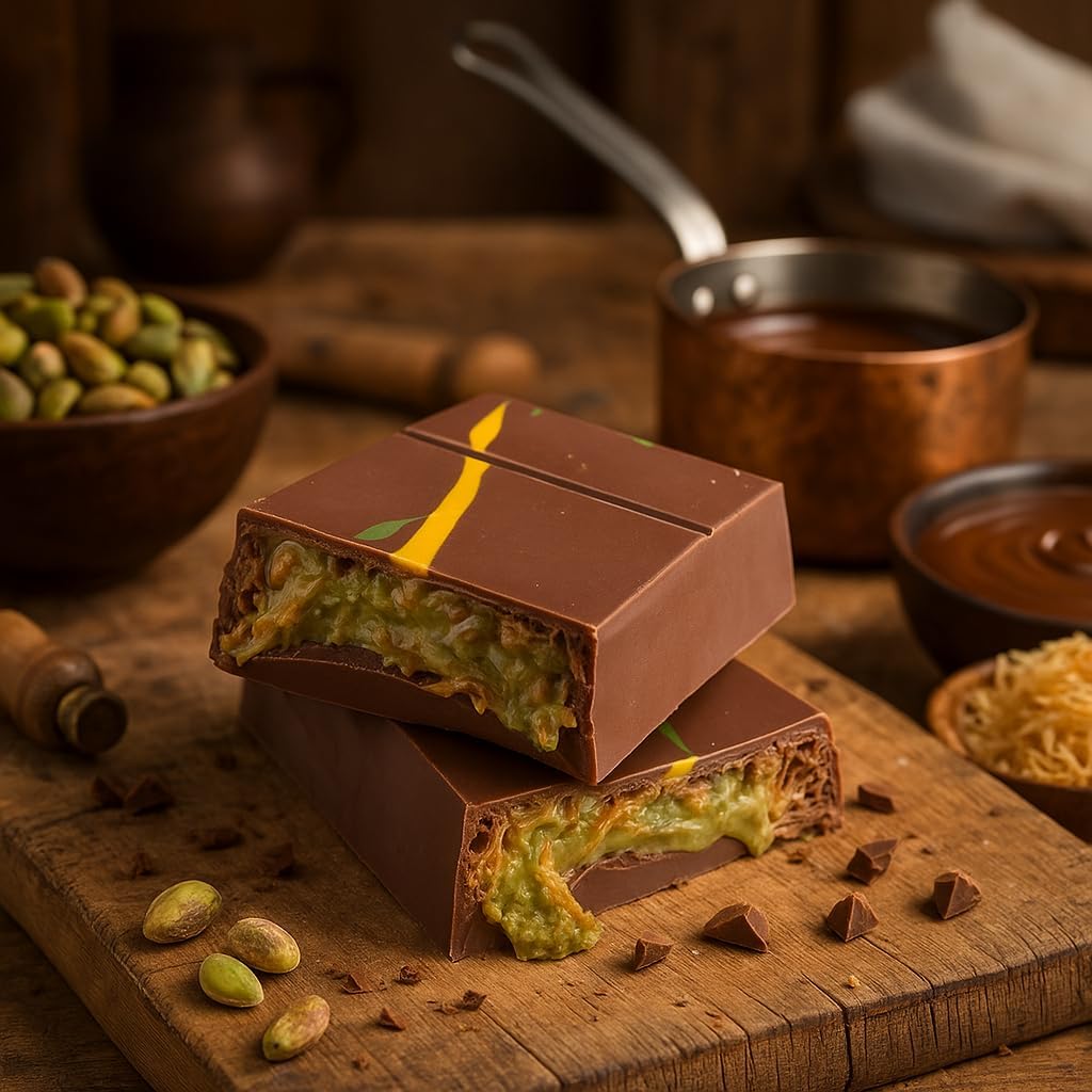 2 PACK Dubai Chocolate Bar Pistachio, Handmade Luxury Knafeh Chocolate Bar with Pistachio Cream and Kataifi (Total 7 oz - 200g)