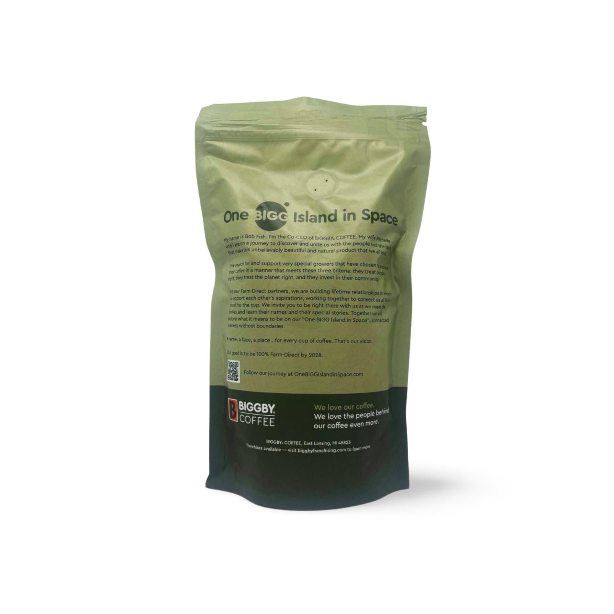 BIGGBY® El Recreo Whole Bean Coffee, 100% Farm-Direct, Single Origin, 8oz Bag, Medium Roast