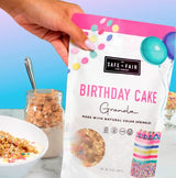 Safe + Fair Birthday Cake Granola - Gluten-Free, Vegan & Plant-Based Snack with Natural Sprinkles - 0g Trans Fat, Non-GMO, Kosher, Allergen-Free