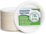 SafeWare White Paper Plates, 7 Inch, 150 Count - Food Grade Sugar Cane Fiber, Compostable & Biodegradable, Microwavable, Hot & Cold Resistant, Heavy